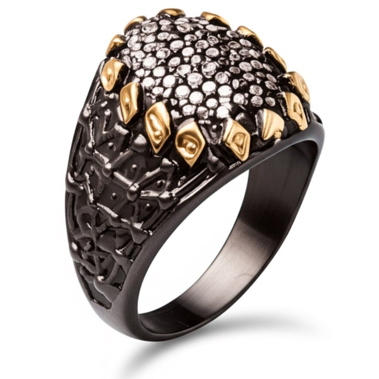 THE MEN THING Rings Royal Series - BLACK SPIRE EMBER RING - Pure Stainless Steel Men’s Black-Gold-Plated Ring – Statement Luxury Jewelry (Size : 19-22-24-27)