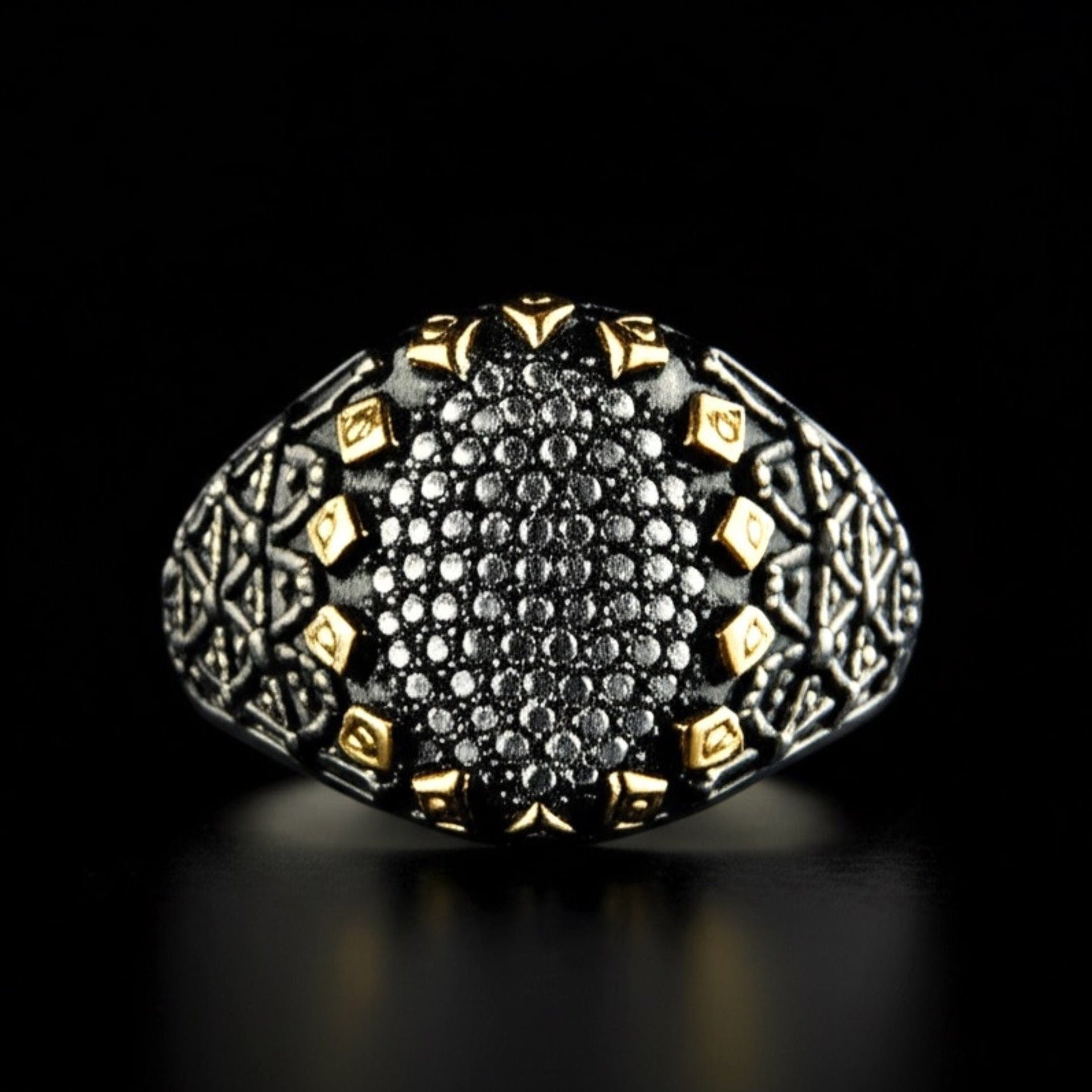 THE MEN THING Rings Royal Series - BLACK SPIRE EMBER RING - Pure Stainless Steel Men’s Black-Gold-Plated Ring – Statement Luxury Jewelry (Size : 19-22-24-27)