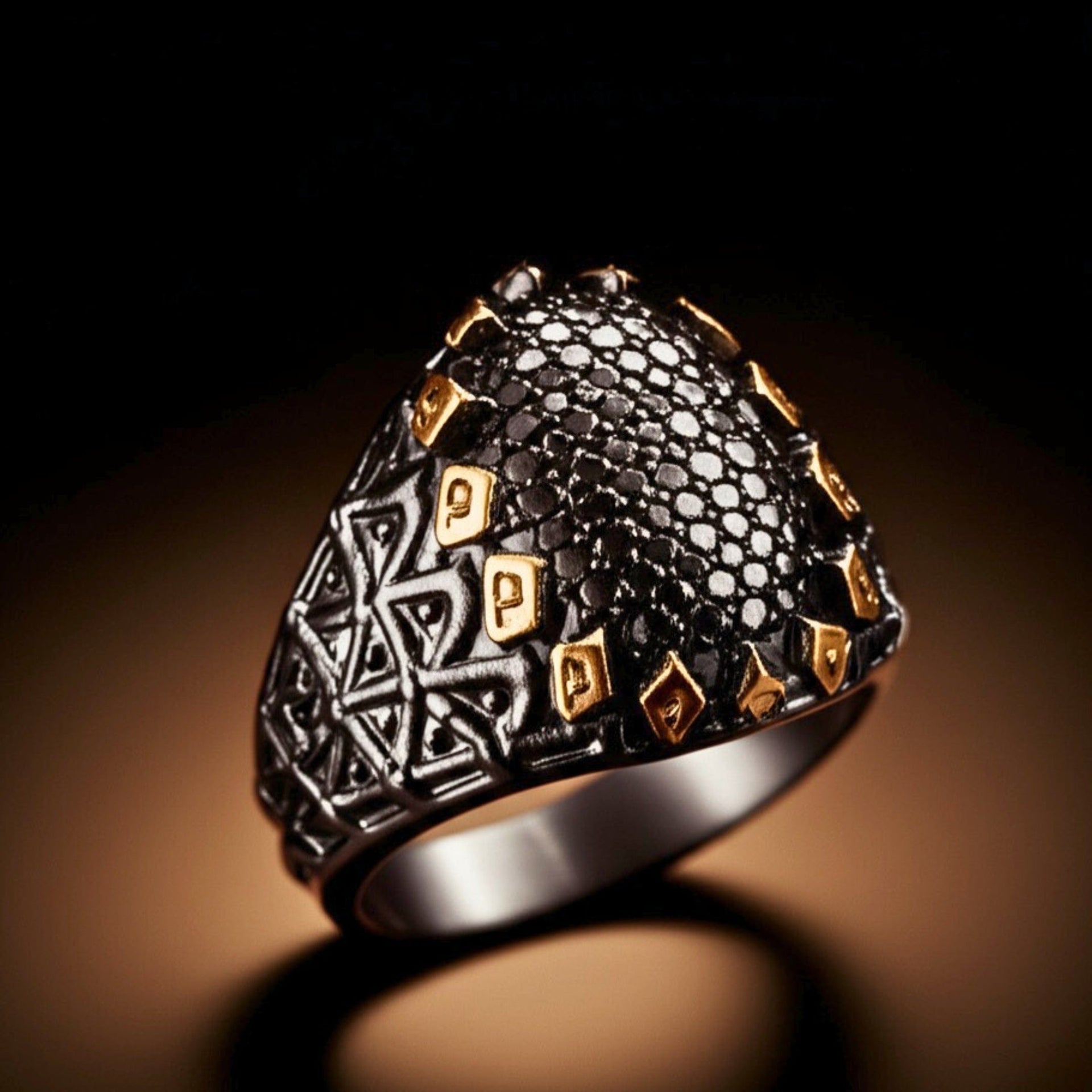 THE MEN THING Rings Royal Series - BLACK SPIRE EMBER RING - Pure Stainless Steel Men’s Black-Gold-Plated Ring – Statement Luxury Jewelry (Size : 19-22-24-27)
