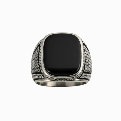 THE MEN THING Rings Royal Series - BLACK VALOR RING - Pure Stainless Steel Men’s Steel-Plated Ring – Statement Luxury Jewelry (Size : 19-22-24-27)
