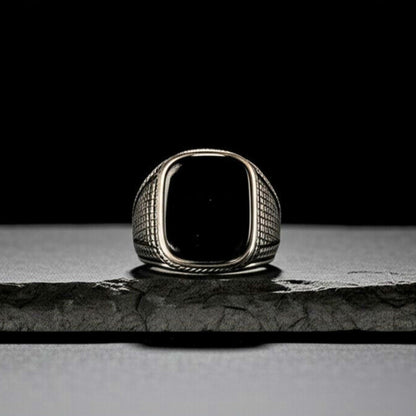 THE MEN THING Rings Royal Series - BLACK VALOR RING - Pure Stainless Steel Men’s Steel-Plated Ring – Statement Luxury Jewelry (Size : 19-22-24-27)