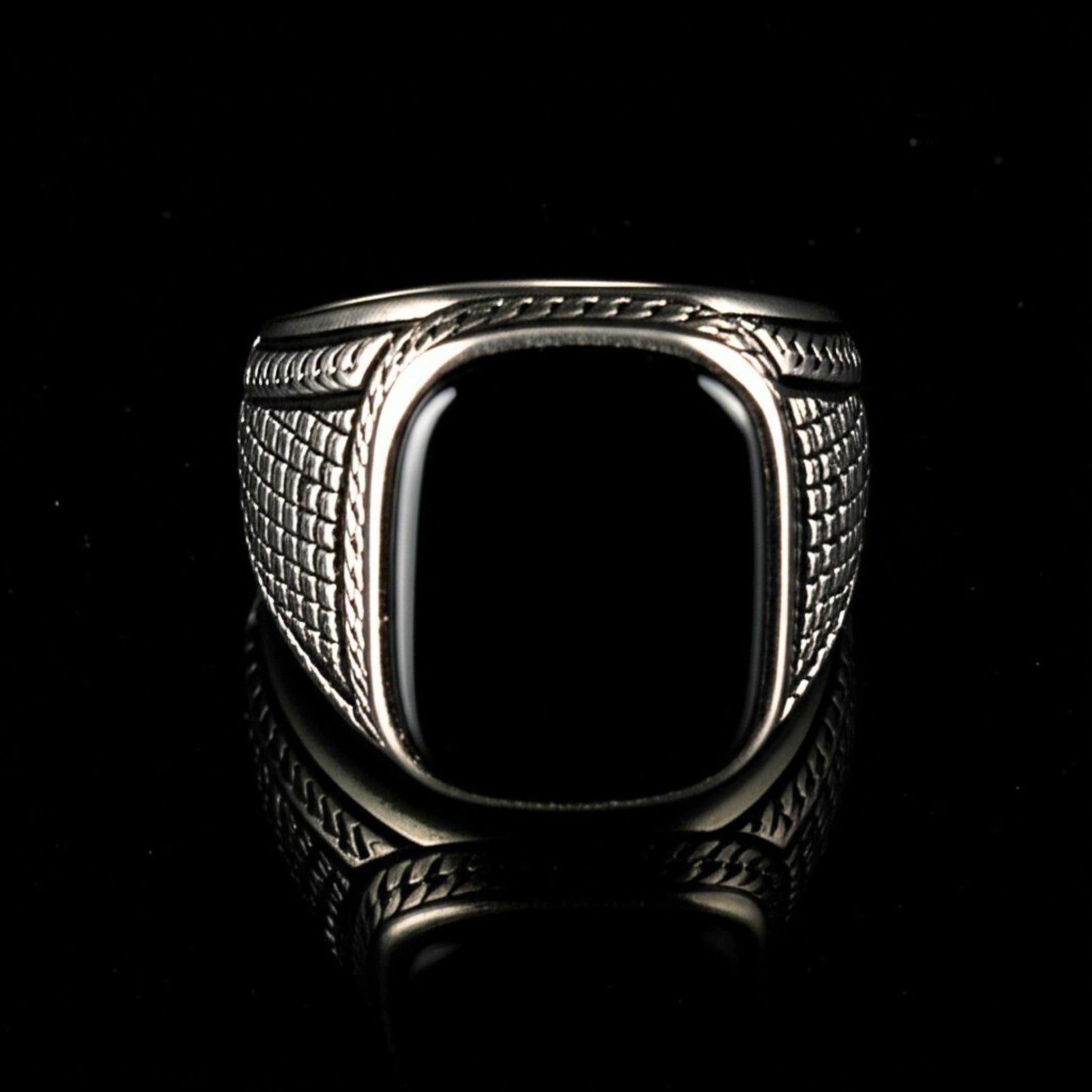 THE MEN THING Rings Royal Series - BLACK VALOR RING - Pure Stainless Steel Men’s Steel-Plated Ring – Statement Luxury Jewelry (Size : 19-22-24-27)
