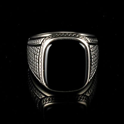 THE MEN THING Rings Royal Series - BLACK VALOR RING - Pure Stainless Steel Men’s Steel-Plated Ring – Statement Luxury Jewelry (Size : 19-22-24-27)