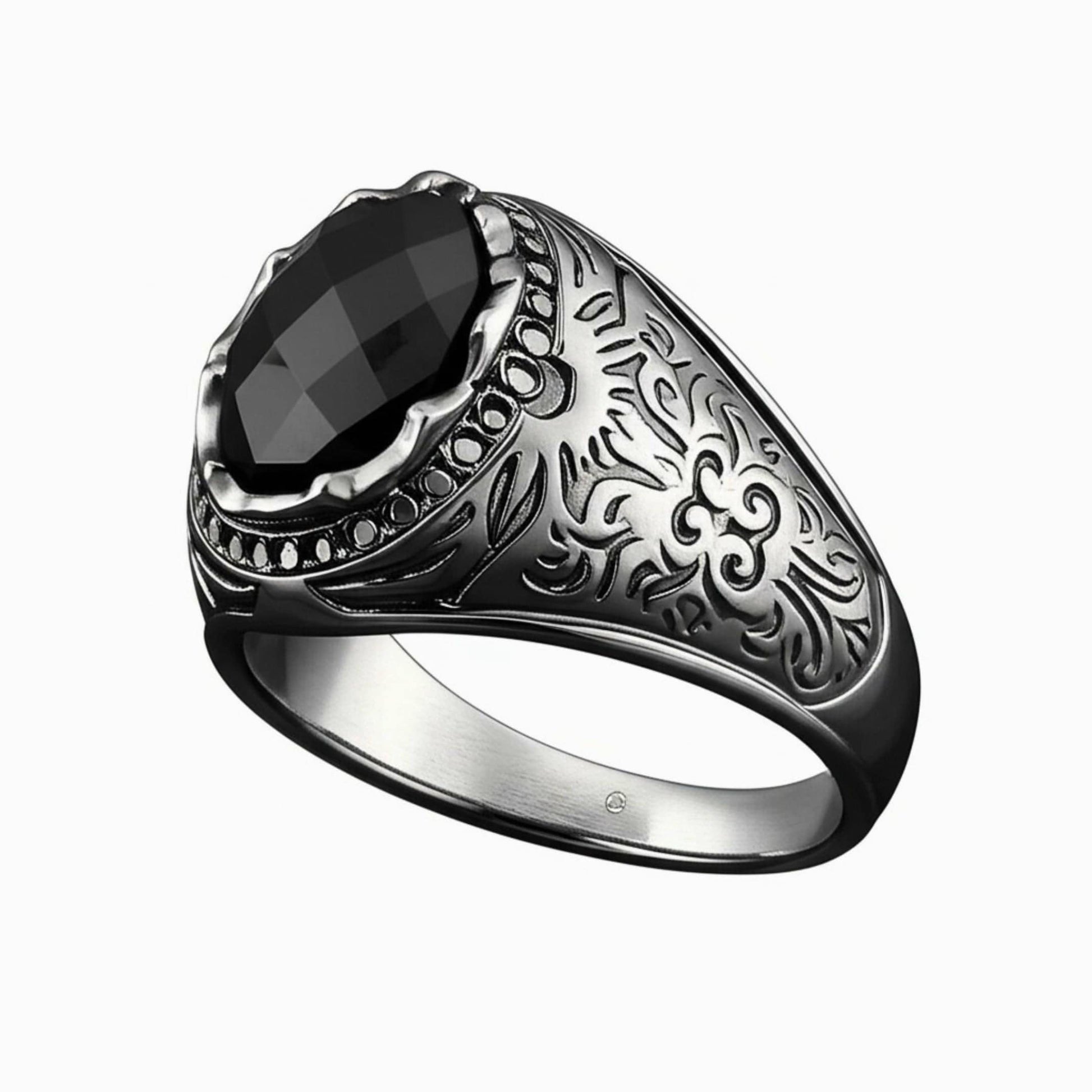 THE MEN THING Rings Royal Series - BLACKFIRE SIGNET RING - Pure Stainless Steel Men’s Black-Plated Ring – Statement Luxury Jewelry (Size : 18-21-23)