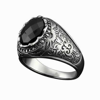 THE MEN THING Rings Royal Series - BLACKFIRE SIGNET RING - Pure Stainless Steel Men’s Black-Plated Ring – Statement Luxury Jewelry (Size : 18-21-23)
