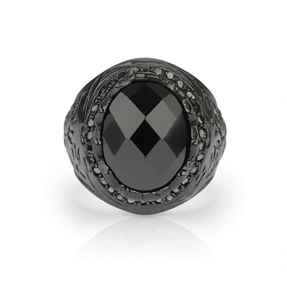 THE MEN THING Rings Royal Series - BLACKFIRE SIGNET RING - Pure Stainless Steel Men’s Black-Plated Ring – Statement Luxury Jewelry (Size : 18-21-23)