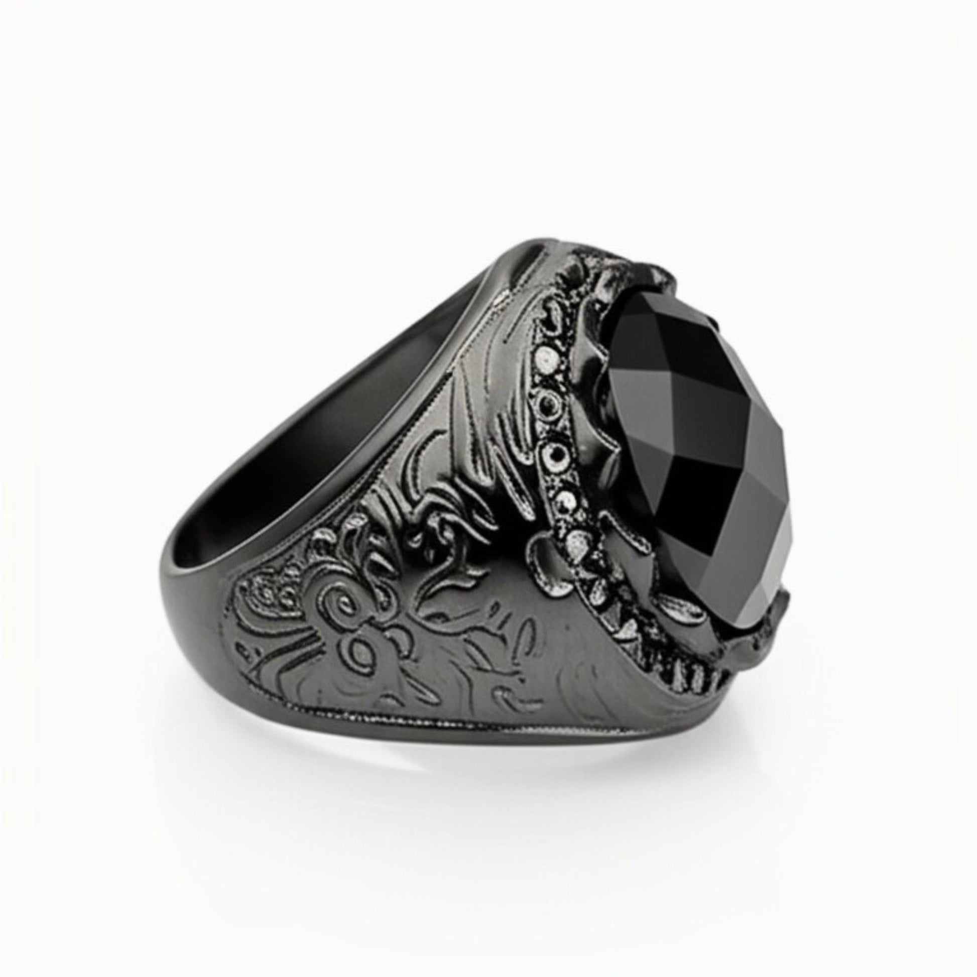 THE MEN THING Rings Royal Series - BLACKFIRE SIGNET RING - Pure Stainless Steel Men’s Black-Plated Ring – Statement Luxury Jewelry (Size : 18-21-23)