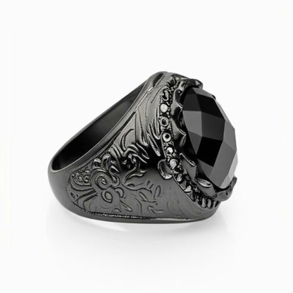 THE MEN THING Rings Royal Series - BLACKFIRE SIGNET RING - Pure Stainless Steel Men’s Black-Plated Ring – Statement Luxury Jewelry (Size : 18-21-23)