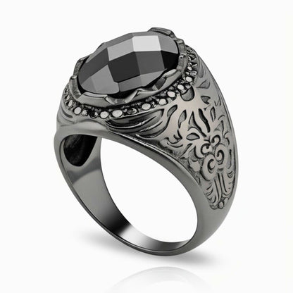 THE MEN THING Rings Royal Series - BLACKFIRE SIGNET RING - Pure Stainless Steel Men’s Black-Plated Ring – Statement Luxury Jewelry (Size : 18-21-23)