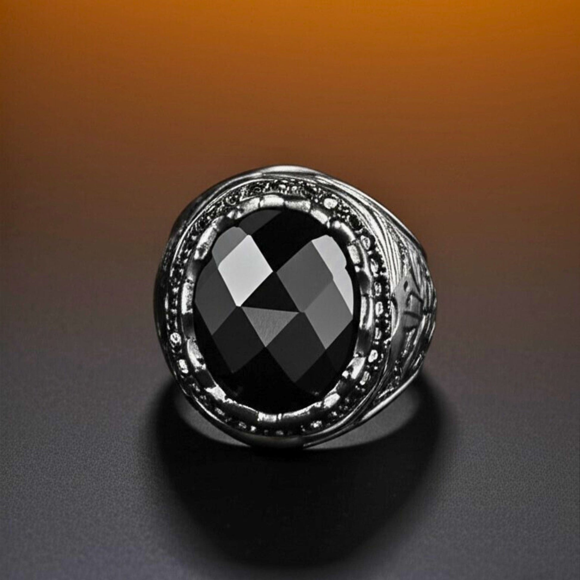THE MEN THING Rings Royal Series - BLACKFIRE SIGNET RING - Pure Stainless Steel Men’s Black-Plated Ring – Statement Luxury Jewelry (Size : 18-21-23)
