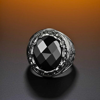 THE MEN THING Rings Royal Series - BLACKFIRE SIGNET RING - Pure Stainless Steel Men’s Black-Plated Ring – Statement Luxury Jewelry (Size : 18-21-23)