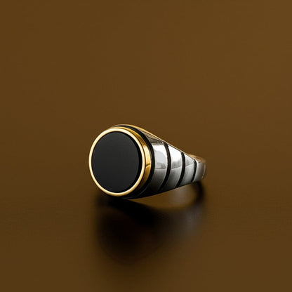 THE MEN THING Rings Royal Series - BLACKSTAR HALO RING - Pure Stainless Steel Men’s Steel-Gold-Plated Ring – Statement Luxury Jewelry (Size : 19-22-24-27)