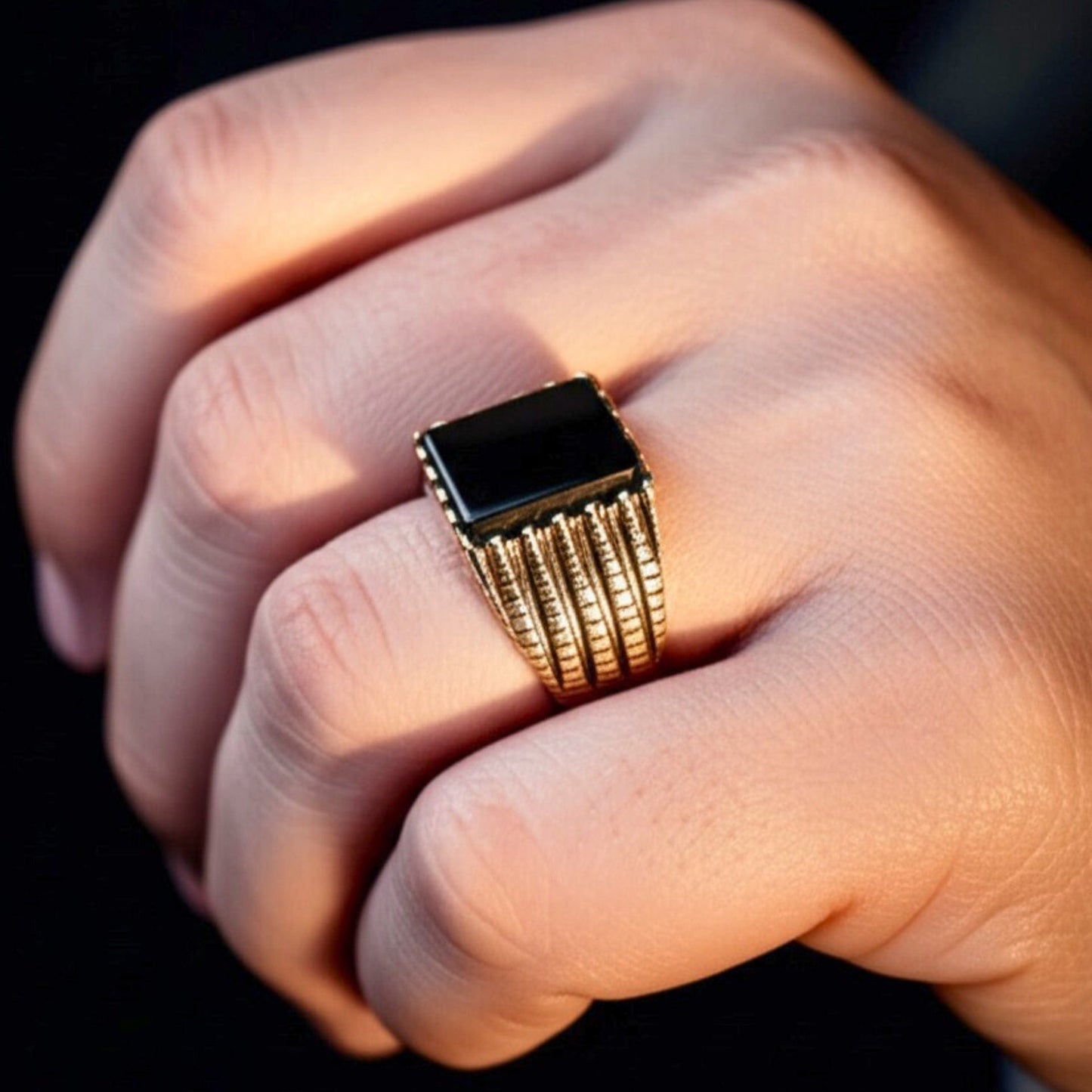 THE MEN THING Rings Royal Series - BLACKSTONE SOVEREIGN RING - Pure Stainless Steel Men’s Rose Gold-Plated Ring – Statement Luxury Jewelry (Size : 16-19-21-24)
