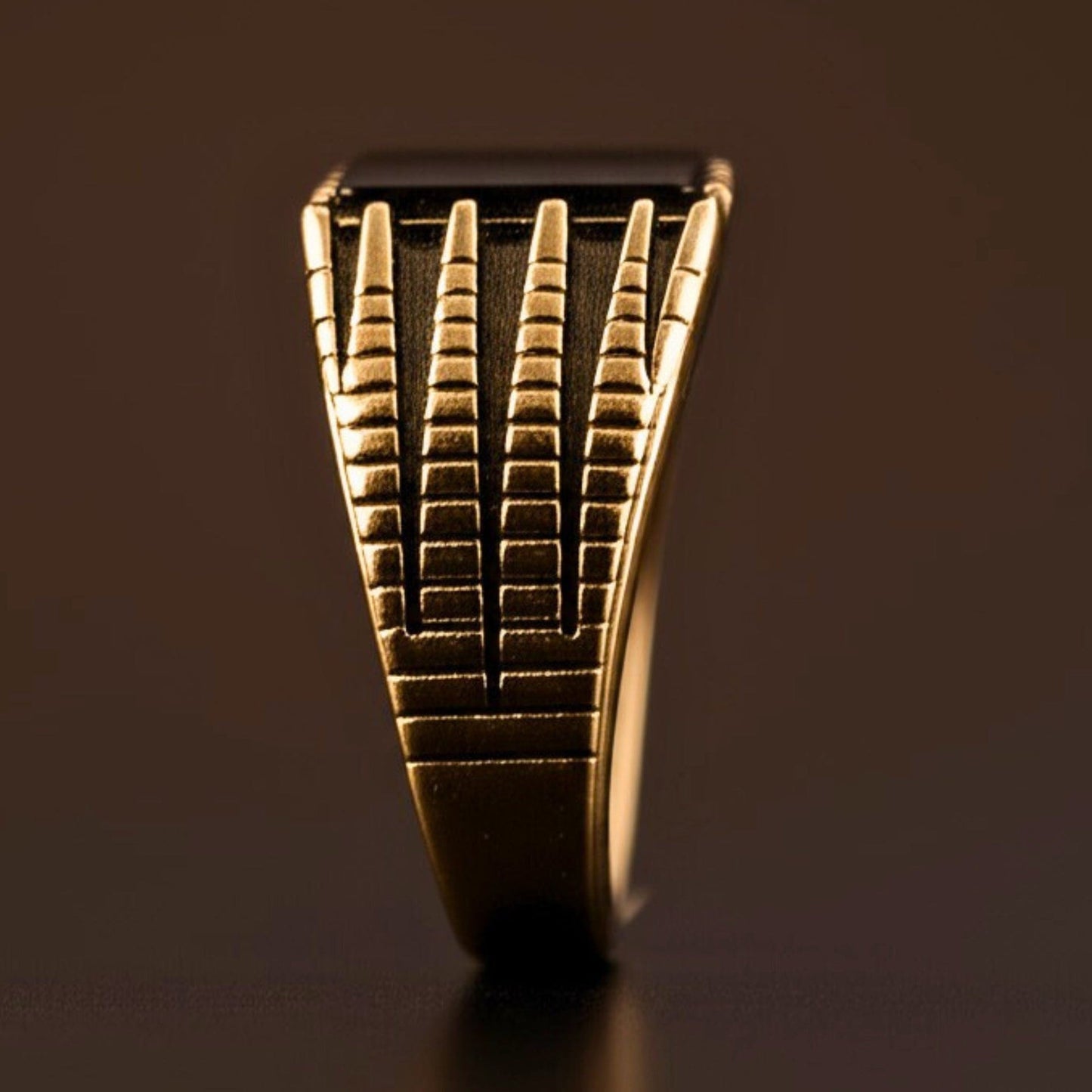 THE MEN THING Rings Royal Series - BLACKSTONE SOVEREIGN RING - Pure Stainless Steel Men’s Rose Gold-Plated Ring – Statement Luxury Jewelry (Size : 16-19-21-24)