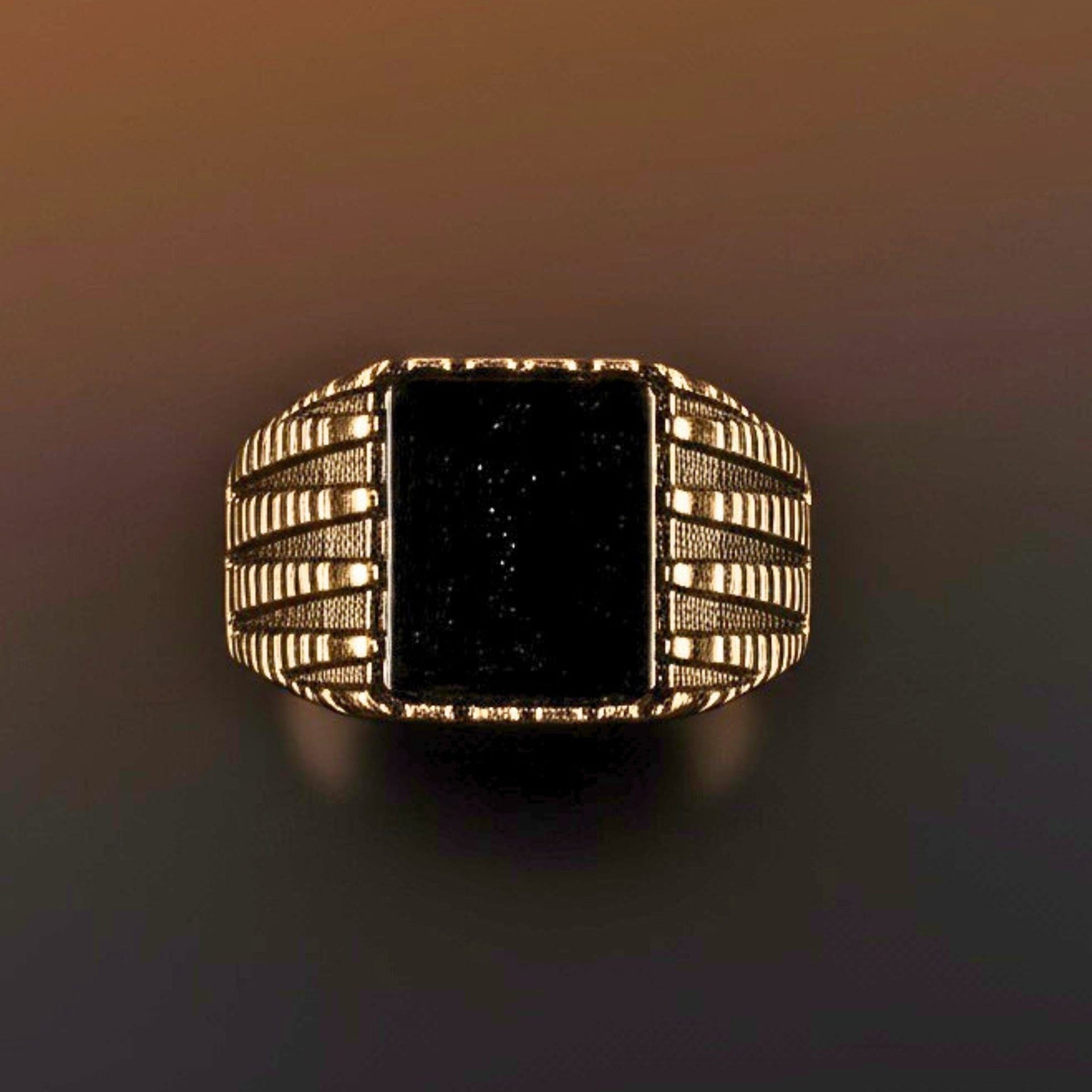 THE MEN THING Rings Royal Series - BLACKSTONE SOVEREIGN RING - Pure Stainless Steel Men’s Rose Gold-Plated Ring – Statement Luxury Jewelry (Size : 16-19-21-24)