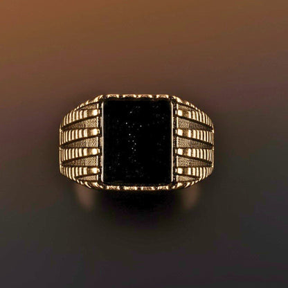 THE MEN THING Rings Royal Series - BLACKSTONE SOVEREIGN RING - Pure Stainless Steel Men’s Rose Gold-Plated Ring – Statement Luxury Jewelry (Size : 16-19-21-24)