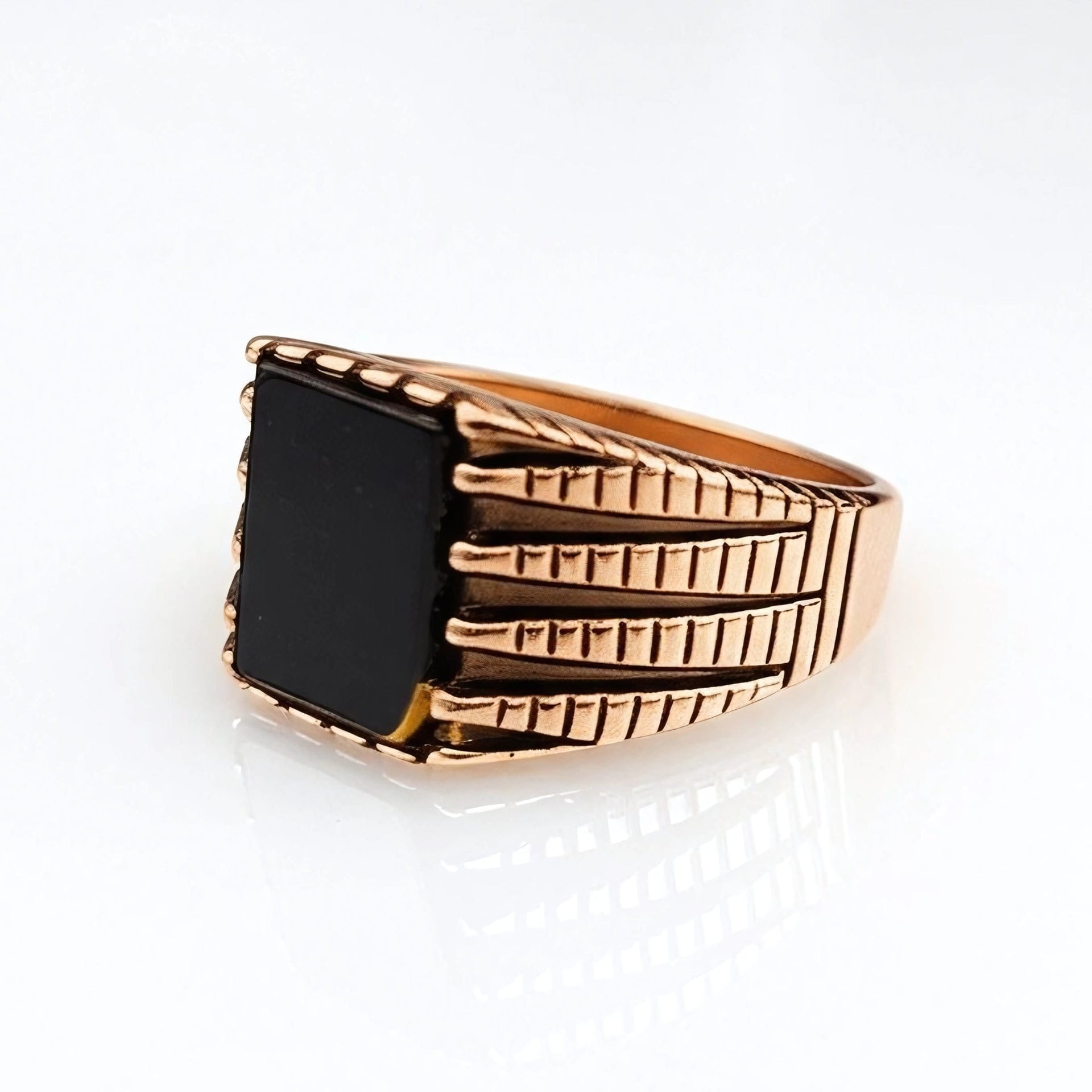 THE MEN THING Rings Royal Series - BLACKSTONE SOVEREIGN RING - Pure Stainless Steel Men’s Rose Gold-Plated Ring – Statement Luxury Jewelry (Size : 16-19-21-24)