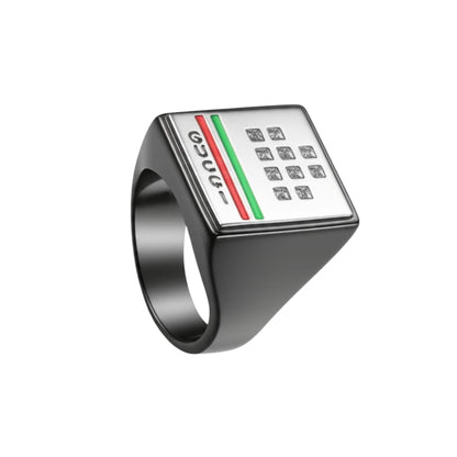 THE MEN THING Rings Royal Series - BLOCKWAVE RING - Pure Stainless Steel Men’s Black-Steel-Plated Ring – Statement Luxury Jewelry (Size : 19-22-24)