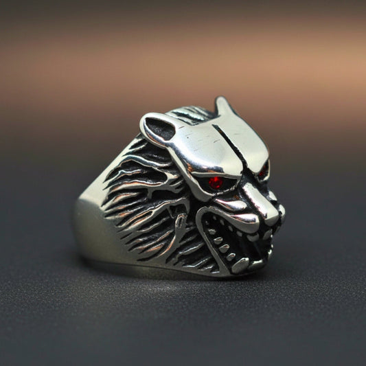 THE MEN THING Rings Royal Series - BLOODFANG WOLF RING- Pure Stainless Steel Men’s Steel-Plated Ring – Statement Luxury Jewelry (Size :15-17-18-21-24-27-28-30)