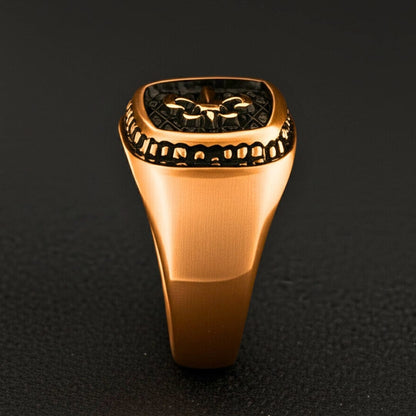 THE MEN THING Rings Royal Series - BRONZE HERALD RING - Pure Stainless Steel Men’s Rose Gold-Plated Ring – Statement Luxury Jewelry (Size : 19-21-24)