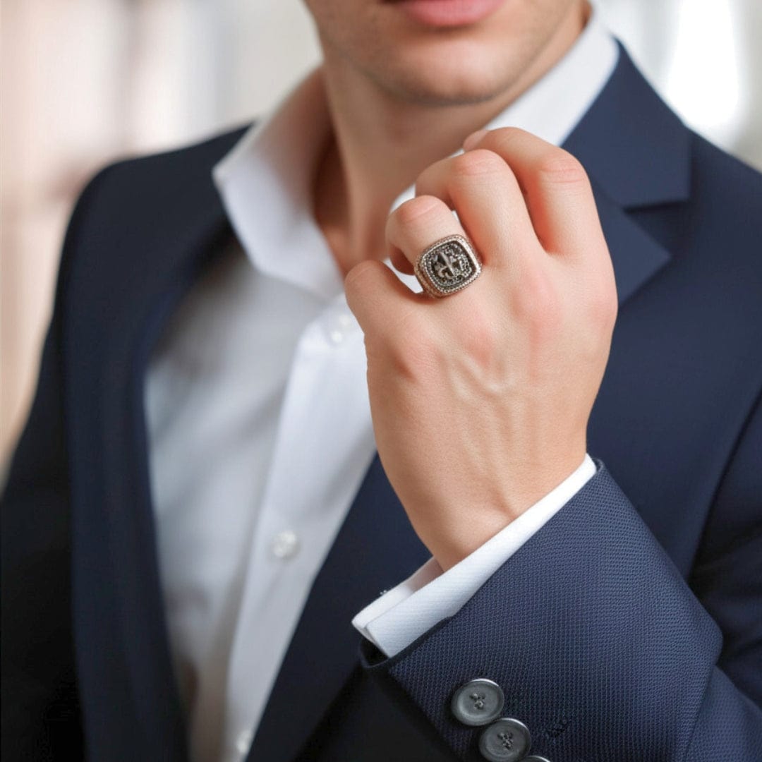 THE MEN THING Rings Royal Series - BRONZE HERALD RING - Pure Stainless Steel Men’s Rose Gold-Plated Ring – Statement Luxury Jewelry (Size : 19-21-24)