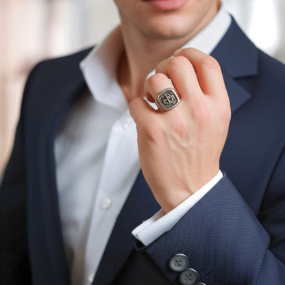 THE MEN THING Rings Royal Series - BRONZE HERALD RING - Pure Stainless Steel Men’s Rose Gold-Plated Ring – Statement Luxury Jewelry (Size : 19-21-24)