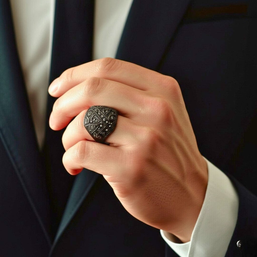 THE MEN THING Rings Royal Series - CELESTIAL MARK RING - Pure Stainless Steel Men’s Black-Plated Ring – Statement Luxury Jewelry (Size : -19-21-24)