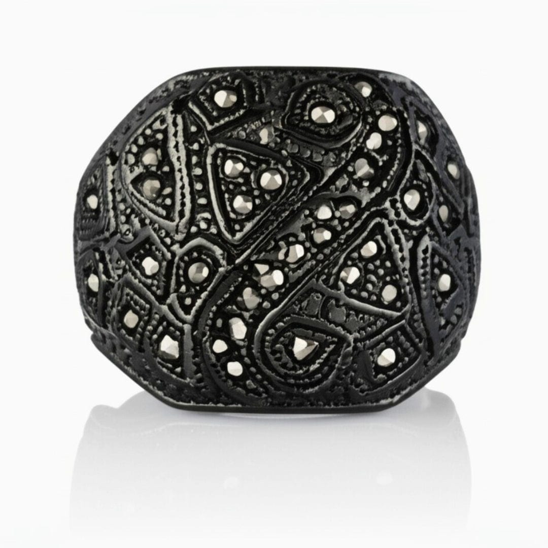 THE MEN THING Rings Royal Series - CELESTIAL MARK RING - Pure Stainless Steel Men’s Black-Plated Ring – Statement Luxury Jewelry (Size : -19-21-24)