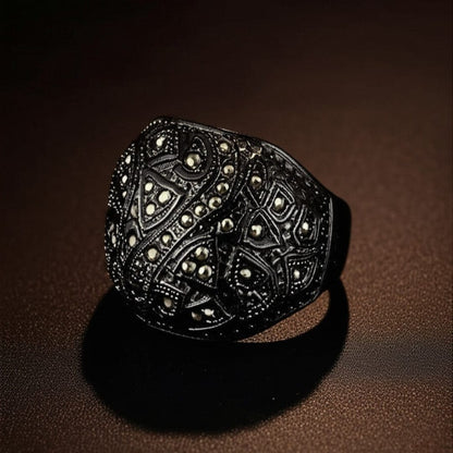 THE MEN THING Rings Royal Series - CELESTIAL MARK RING - Pure Stainless Steel Men’s Black-Plated Ring – Statement Luxury Jewelry (Size : -19-21-24)