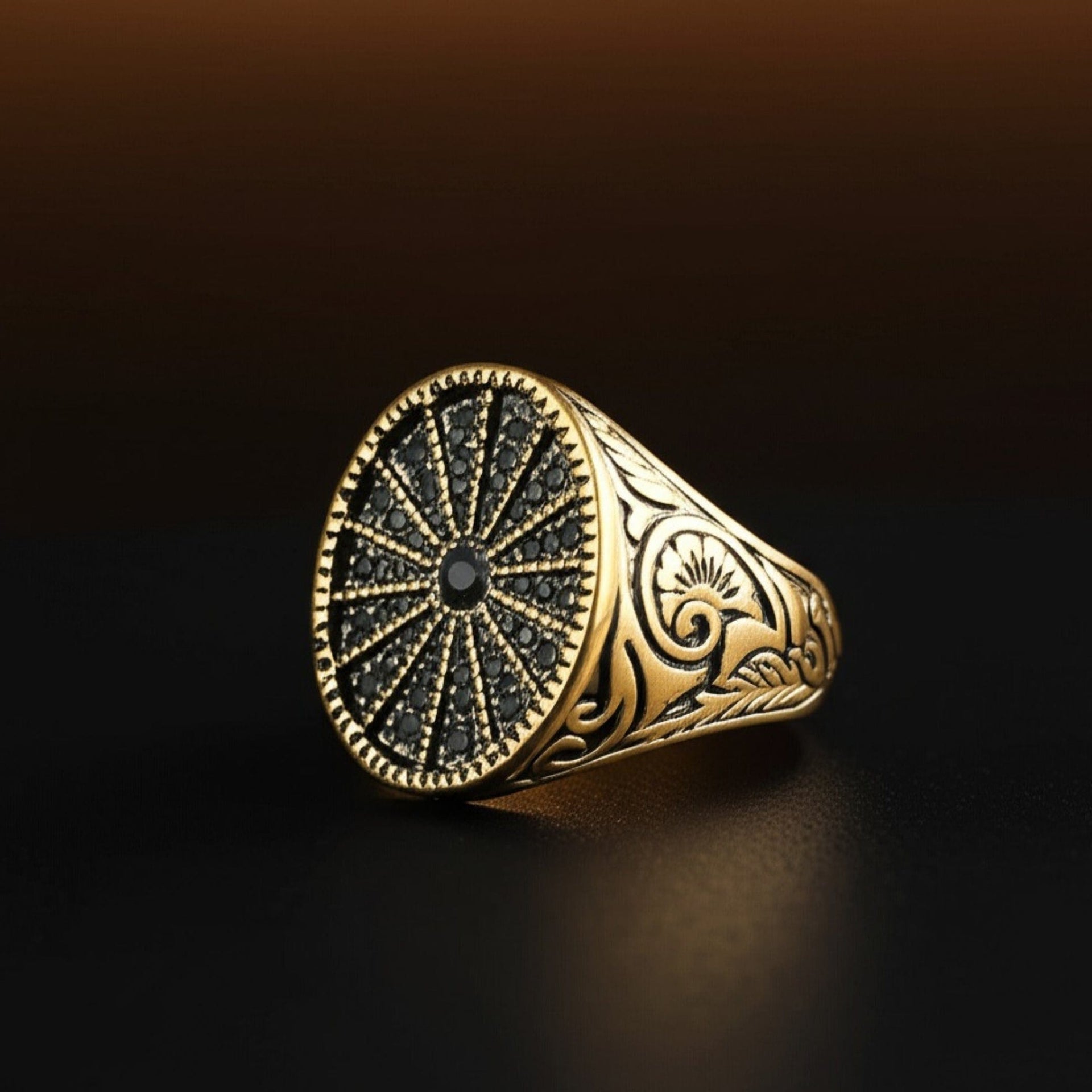 THE MEN THING Rings Royal Series - CELESTIAL THRONE RING - Pure Stainless Steel Men’s Gold-Plated Ring – Statement Luxury Jewelry (Size : 18-21-23-26)
