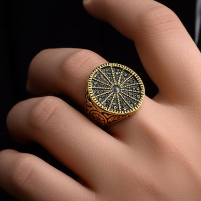 THE MEN THING Rings Royal Series - CELESTIAL THRONE RING - Pure Stainless Steel Men’s Gold-Plated Ring – Statement Luxury Jewelry (Size : 18-21-23-26)