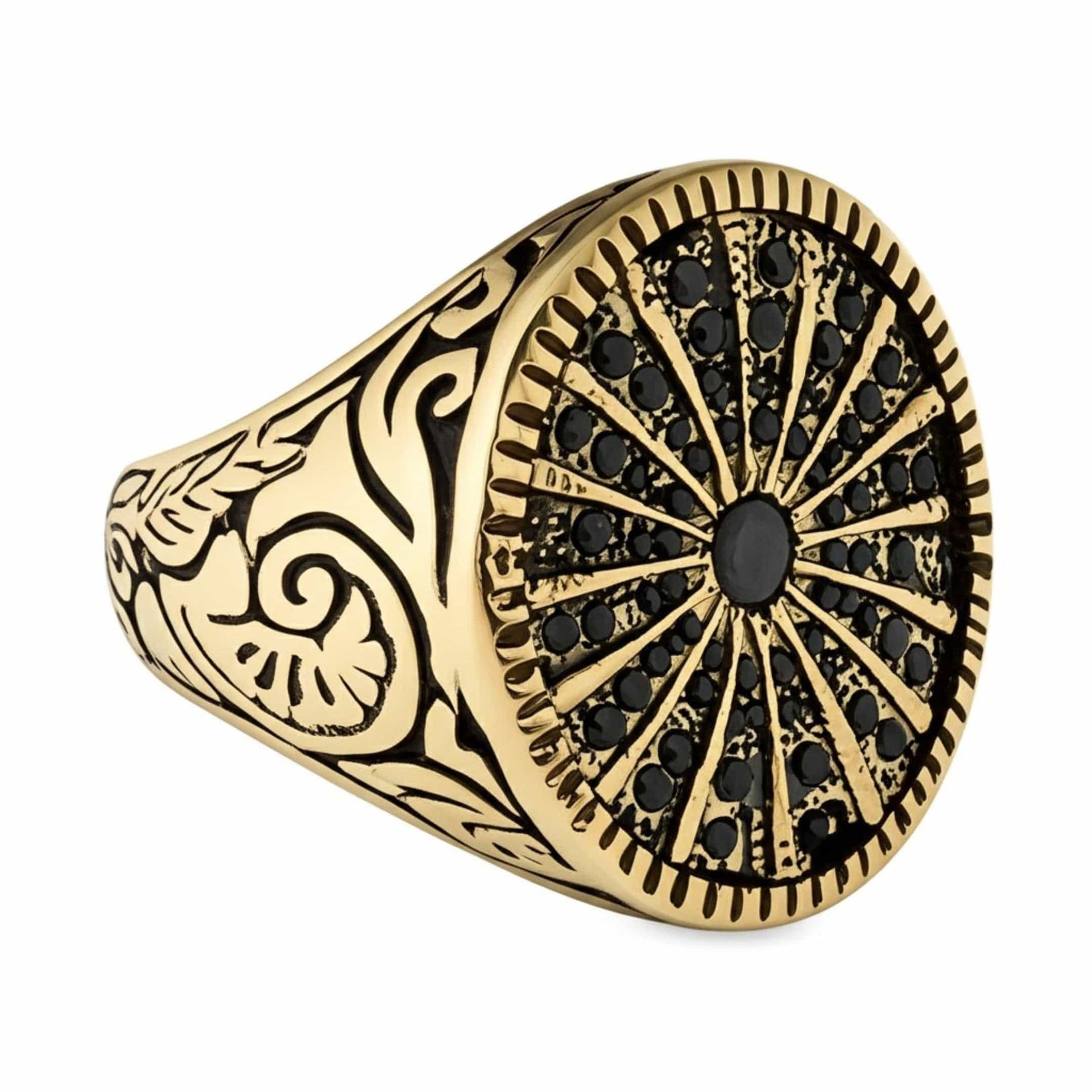 THE MEN THING Rings Royal Series - CELESTIAL THRONE RING - Pure Stainless Steel Men’s Gold-Plated Ring – Statement Luxury Jewelry (Size : 18-21-23-26)
