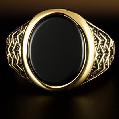THE MEN THING Rings Royal Series - CONYX STAR RING - Pure Stainless Steel Men’s Gold-Plated Ring – Statement Luxury Jewelry (Size : 19-21-23)