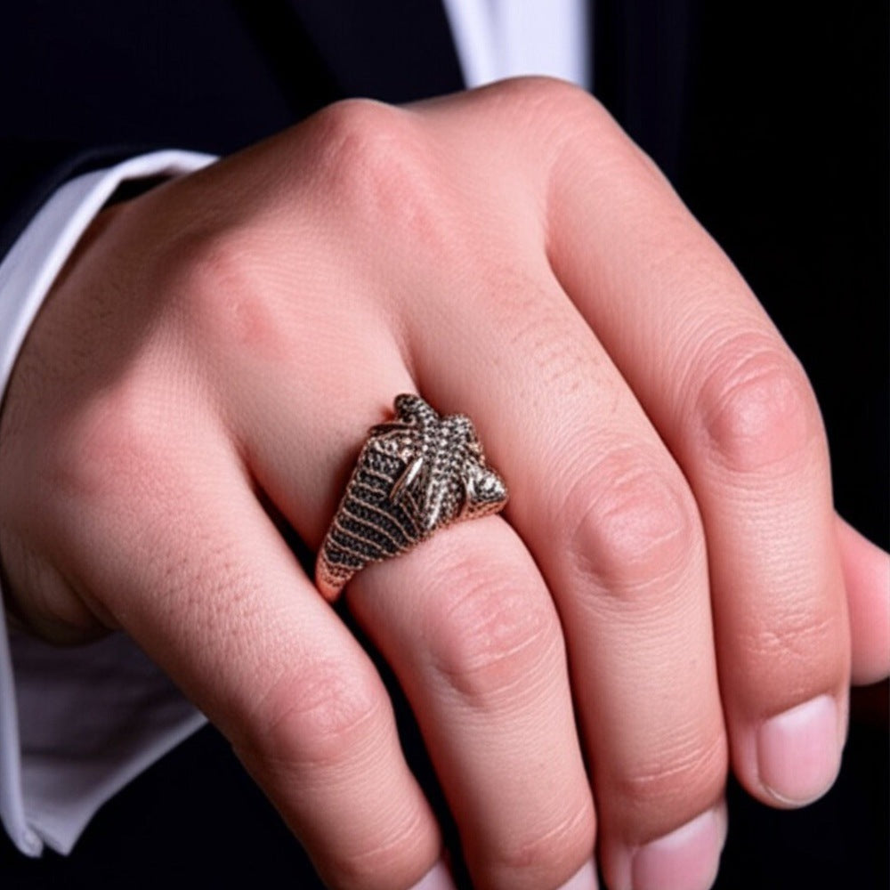 THE MEN THING Rings Royal Series - COPPER BASTION RING - Pure Stainless Steel Men’s Rose Gold-Plated Ring – Statement Luxury Jewelry (Size : 19-21-24)