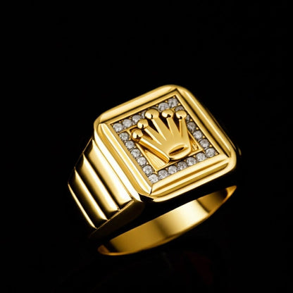THE MEN THING Rings Royal Series - CROWN CODE RING - Pure Stainless Steel Men’s Gold-Plated Ring – Statement Luxury Jewelry (Size : 17-19-21-24-26)