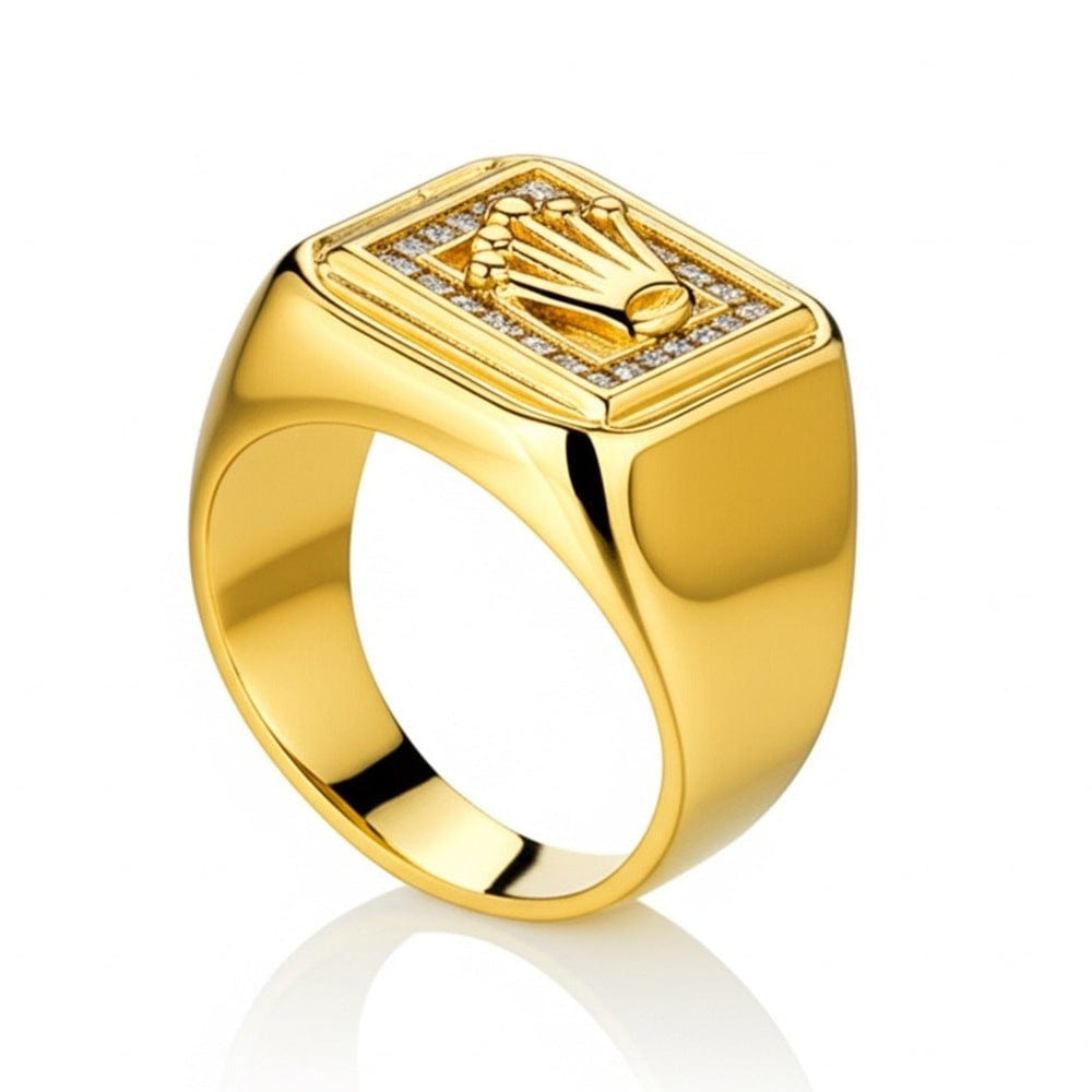 THE MEN THING Rings Royal Series - CROWN CODE RING - Pure Stainless Steel Men’s Gold-Plated Ring – Statement Luxury Jewelry (Size : 17-19-21-24-26)