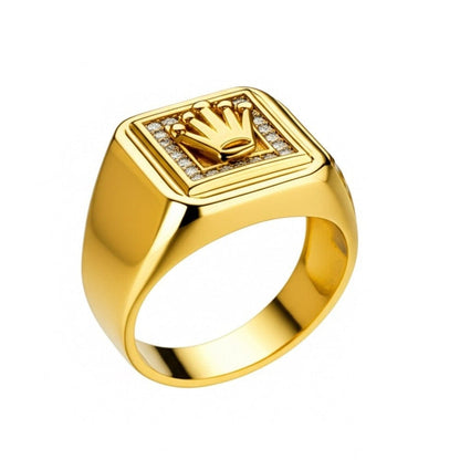 THE MEN THING Rings Royal Series - CROWN CODE RING - Pure Stainless Steel Men’s Gold-Plated Ring – Statement Luxury Jewelry (Size : 17-19-21-24-26)