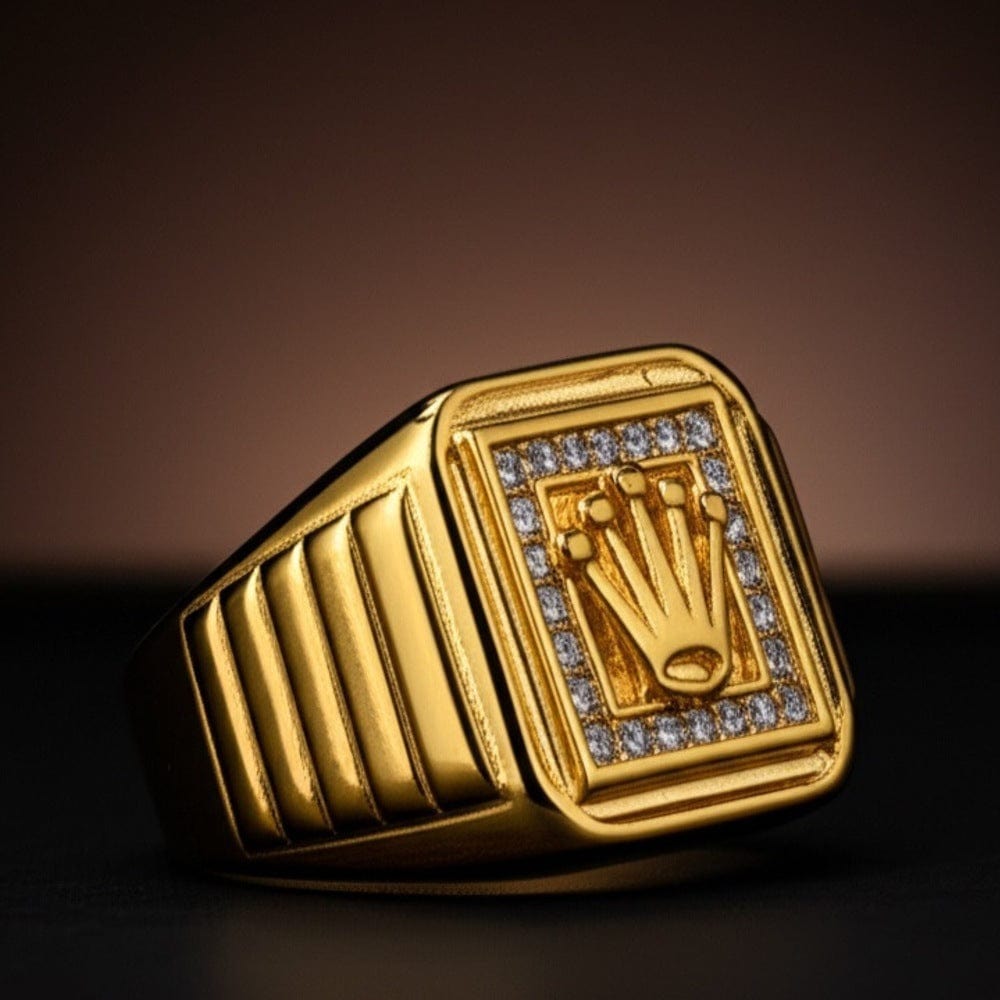 THE MEN THING Rings Royal Series - CROWN CODE RING - Pure Stainless Steel Men’s Gold-Plated Ring – Statement Luxury Jewelry (Size : 17-19-21-24-26)