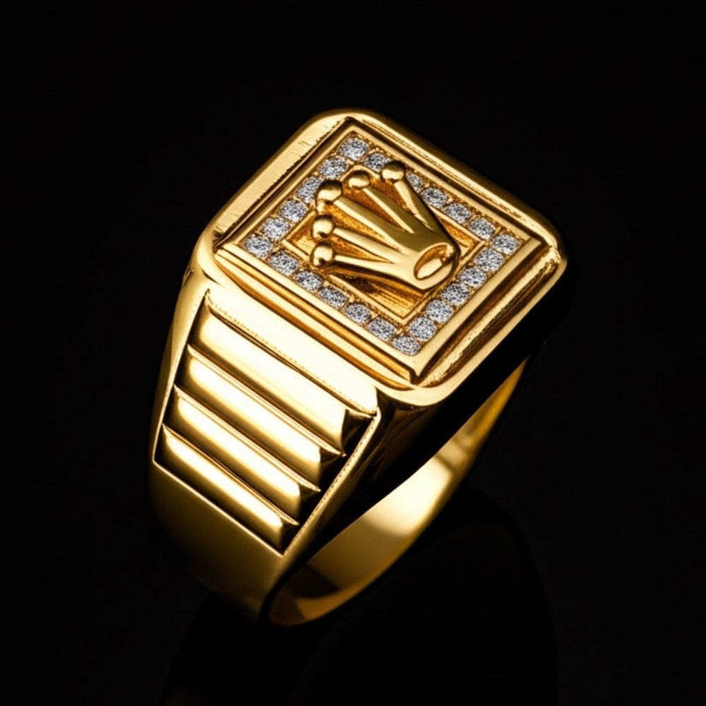 THE MEN THING Rings Royal Series - CROWN CODE RING - Pure Stainless Steel Men’s Gold-Plated Ring – Statement Luxury Jewelry (Size : 17-19-21-24-26)