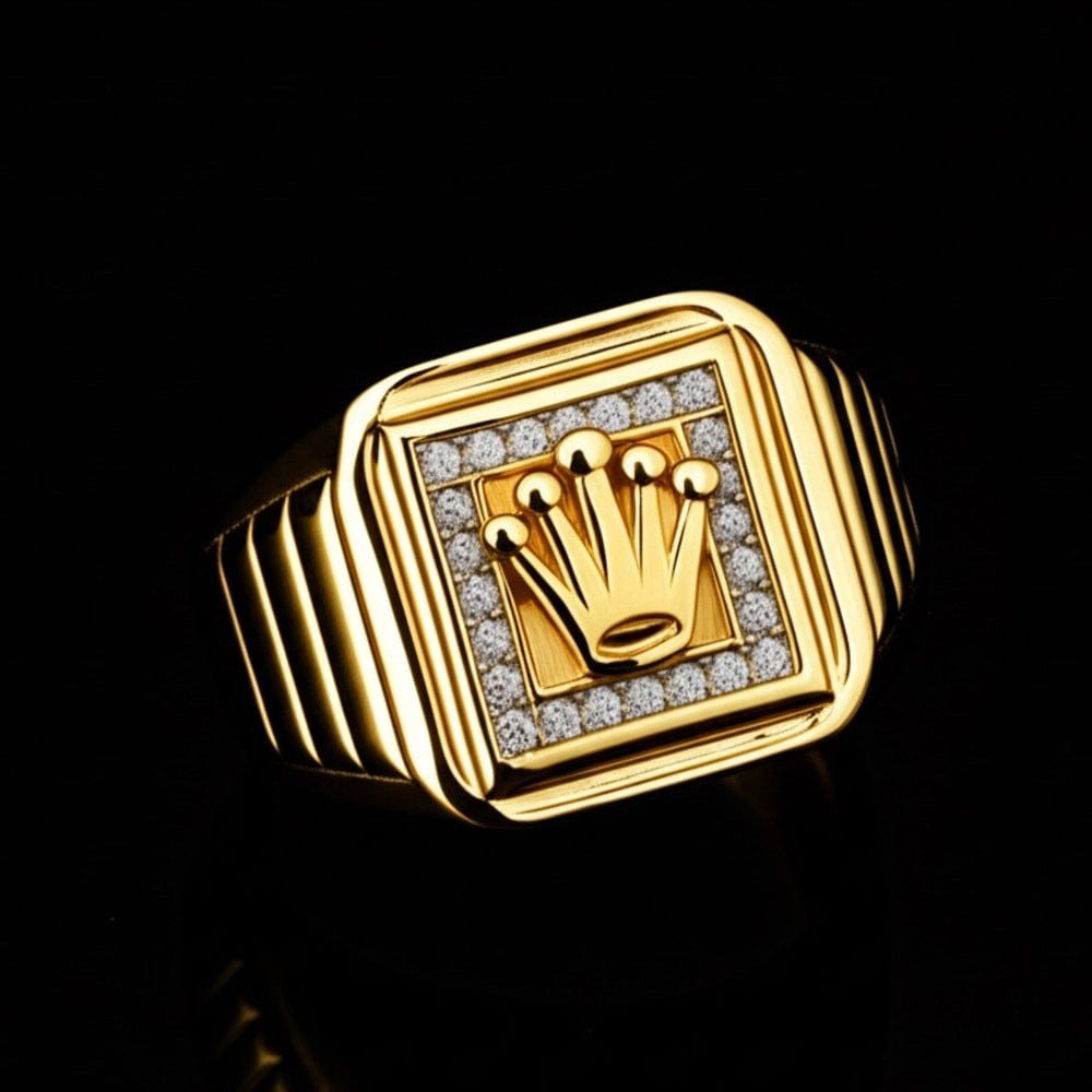 THE MEN THING Rings Royal Series - CROWN CODE RING - Pure Stainless Steel Men’s Gold-Plated Ring – Statement Luxury Jewelry (Size : 17-19-21-24-26)