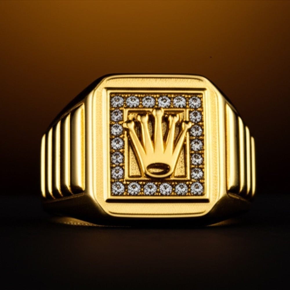 THE MEN THING Rings Royal Series - CROWN CODE RING - Pure Stainless Steel Men’s Gold-Plated Ring – Statement Luxury Jewelry (Size : 17-19-21-24-26)