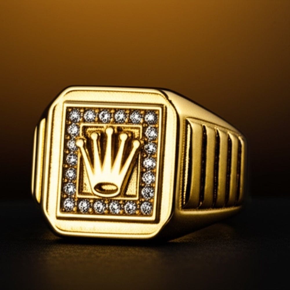 THE MEN THING Rings Royal Series - CROWN CODE RING - Pure Stainless Steel Men’s Gold-Plated Ring – Statement Luxury Jewelry (Size : 17-19-21-24-26)