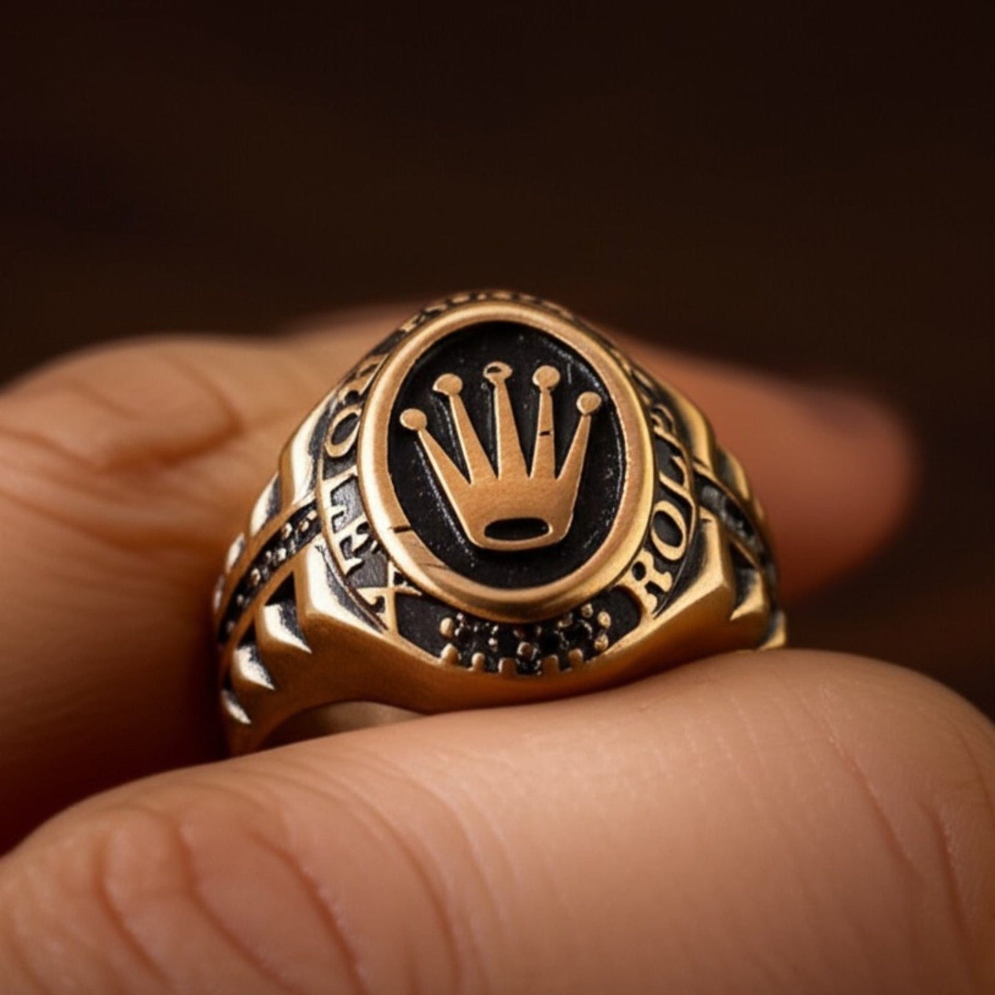 THE MEN THING Rings Royal Series - CROWN CREST RING - Pure Stainless Steel Men’s Rose Gold-Plated Ring – Statement Luxury Jewelry (Size : 19-22-24)