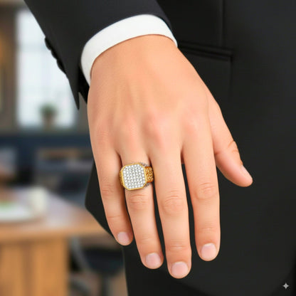 THE MEN THING Rings Royal Series - CROWN HEX RING - Pure Stainless Steel Men’s Gold-Plated Ring – Statement Luxury Jewelry (Size : 17-21-26)