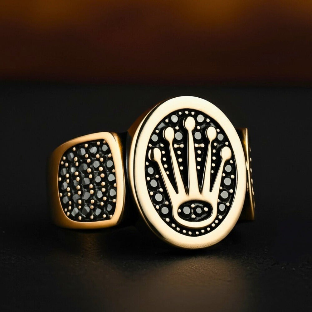 THE MEN THING Rings Royal Series - CROWN ORIX - Royal Gold RING - Pure Stainless Steel Men’s Silver-Plated Ring – Statement Luxury Jewelry (Size : 19-21-24)