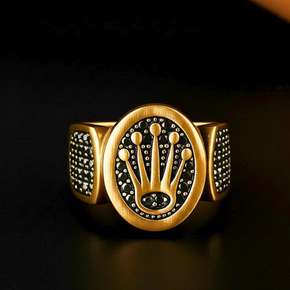 THE MEN THING Rings Royal Series - CROWN ORIX - Royal Gold RING - Pure Stainless Steel Men’s Silver-Plated Ring – Statement Luxury Jewelry (Size : 19-21-24)