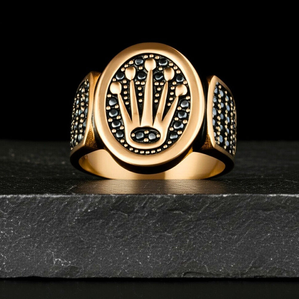 THE MEN THING Rings Royal Series - CROWN ORIX - Royal Gold RING - Pure Stainless Steel Men’s Silver-Plated Ring – Statement Luxury Jewelry (Size : 19-21-24)
