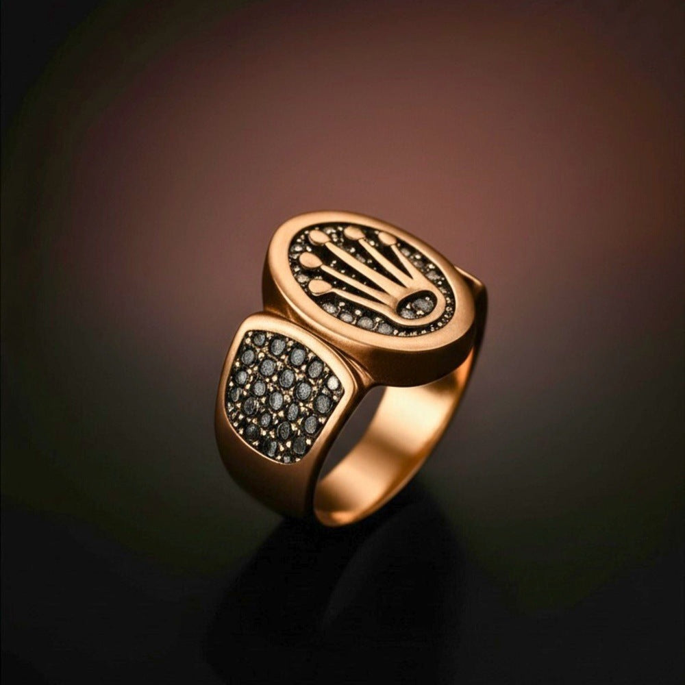 THE MEN THING Rings Royal Series - CROWN ORIX - Royal Gold RING - Pure Stainless Steel Men’s Silver-Plated Ring – Statement Luxury Jewelry (Size : 19-21-24)