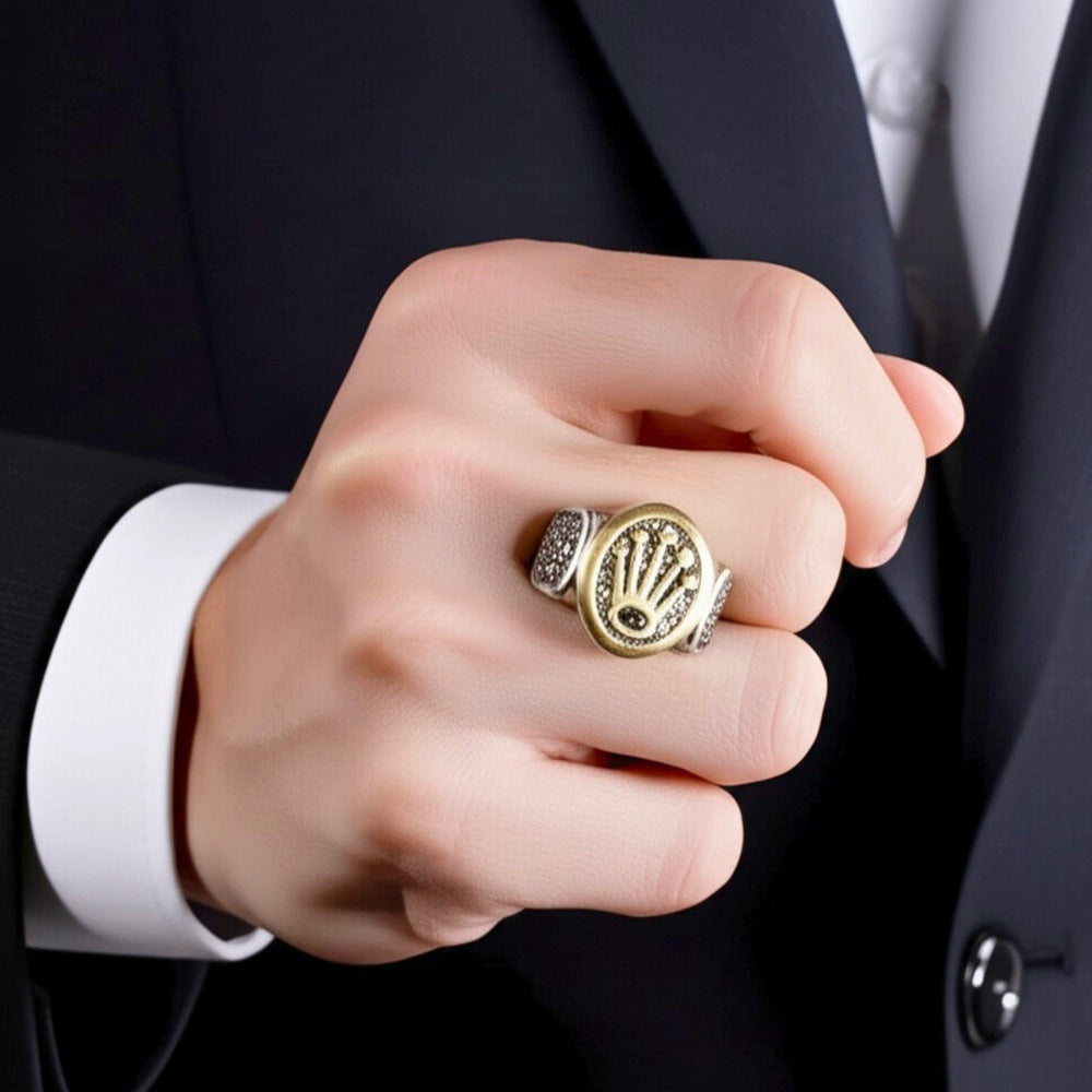 THE MEN THING Rings Royal Series - CROWN ORIX - SILVER RING - Pure Stainless Steel Men’s Silver-Plated Ring – Statement Luxury Jewelry (Size : 18-19-21-23)