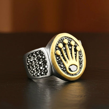 THE MEN THING Rings Royal Series - CROWN ORIX - SILVER RING - Pure Stainless Steel Men’s Silver-Plated Ring – Statement Luxury Jewelry (Size : 18-19-21-23)